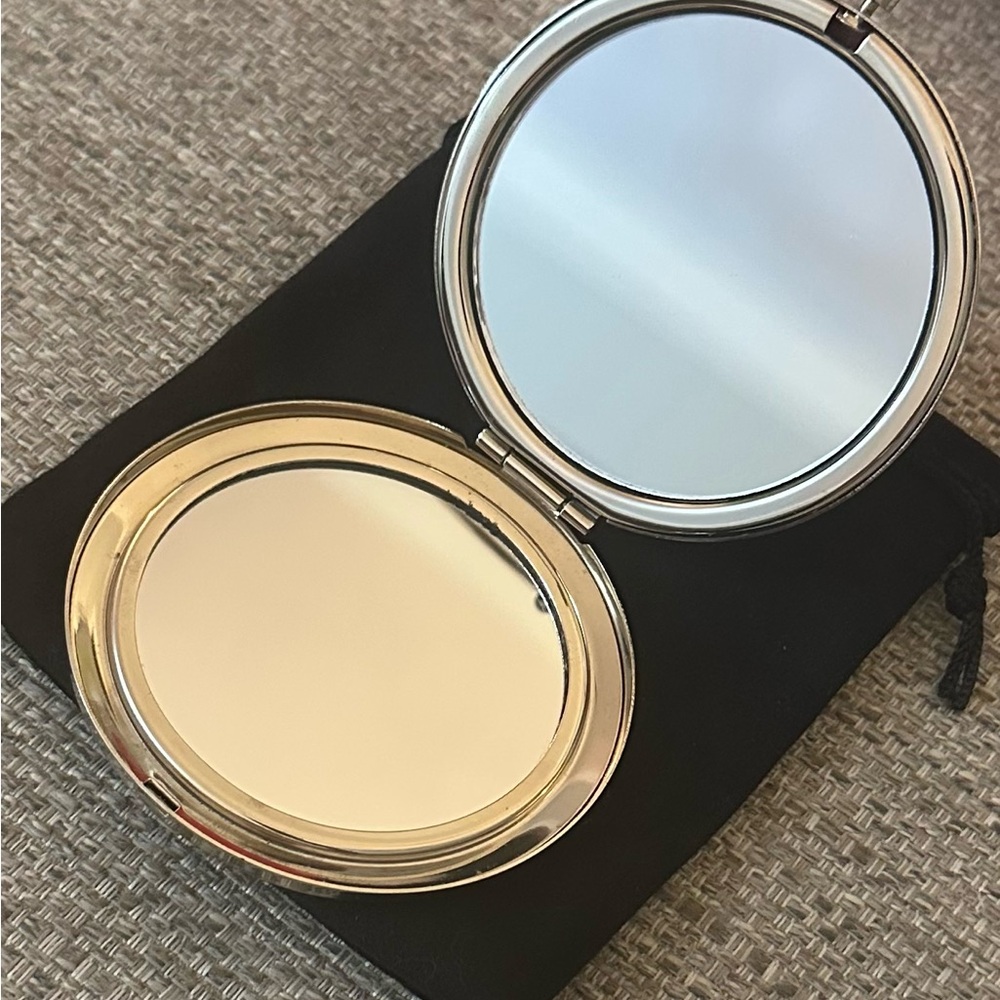 Coach Silver & Pink Compact Mirror With Signature C Pattern 2.5" Diameter - Picture 6 of 7